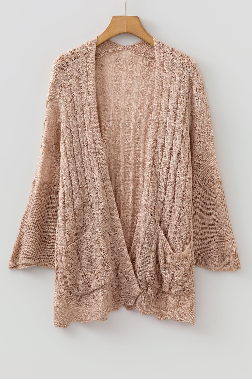 Old Rose Hollowed Pattern Knit Drop Shoulder Open Sweater Cardigan 🇺🇸