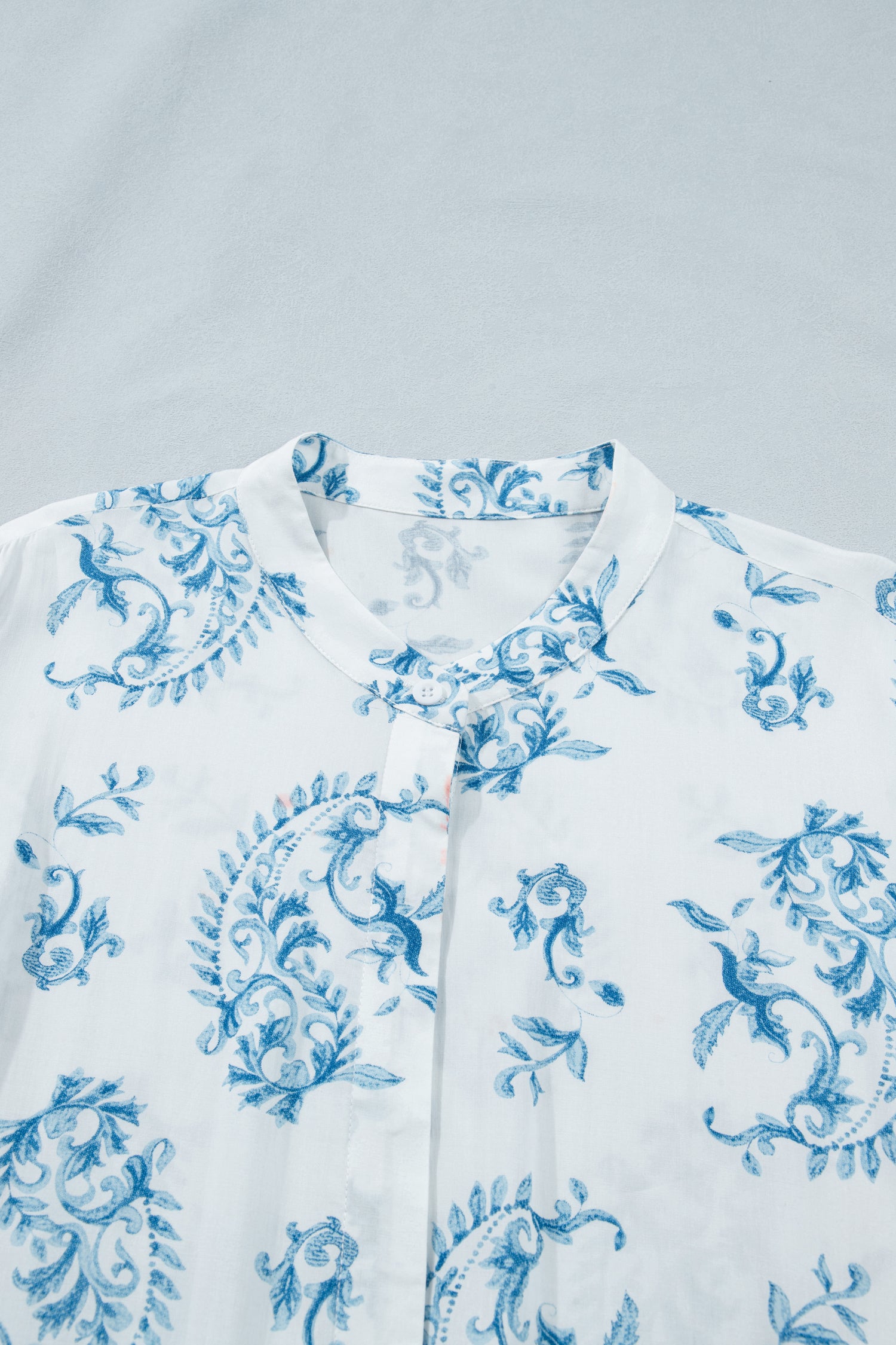 Sky Blue Plus Size Geometric Floral Print Button Split Neck Short Sleeve Maxi Dress 🇺🇸