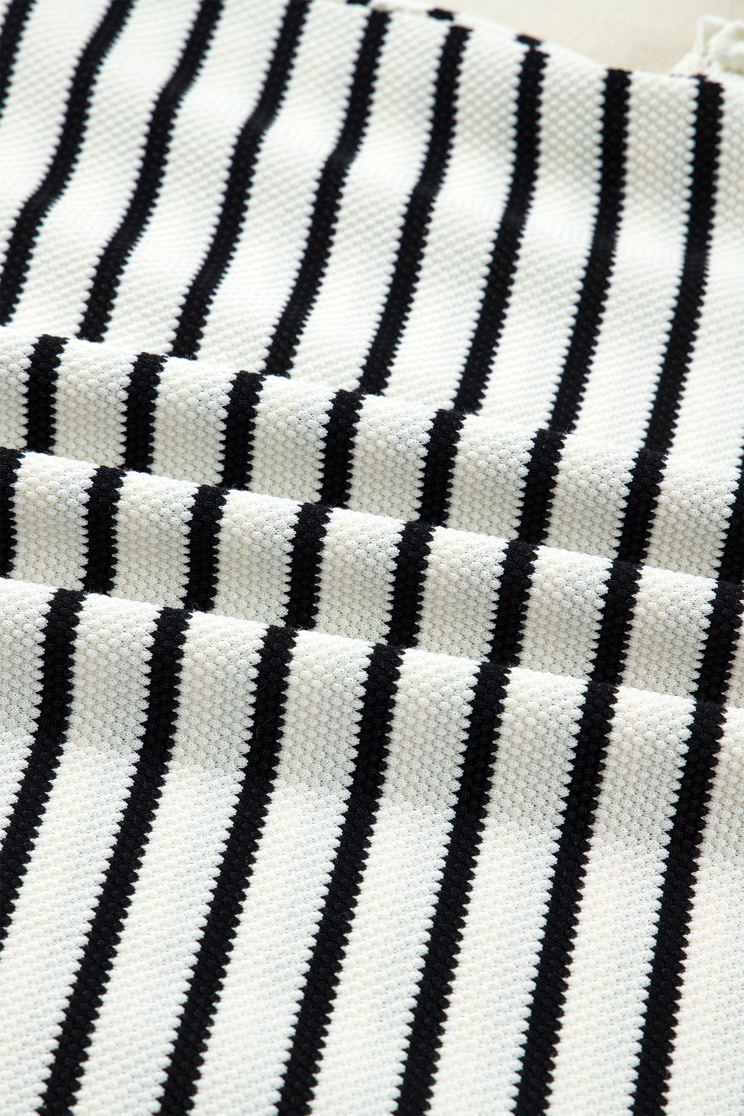 White Stripe Ruffle Trim Drop Shoulder Top Drawstring Loose Pant Set 🇺🇸