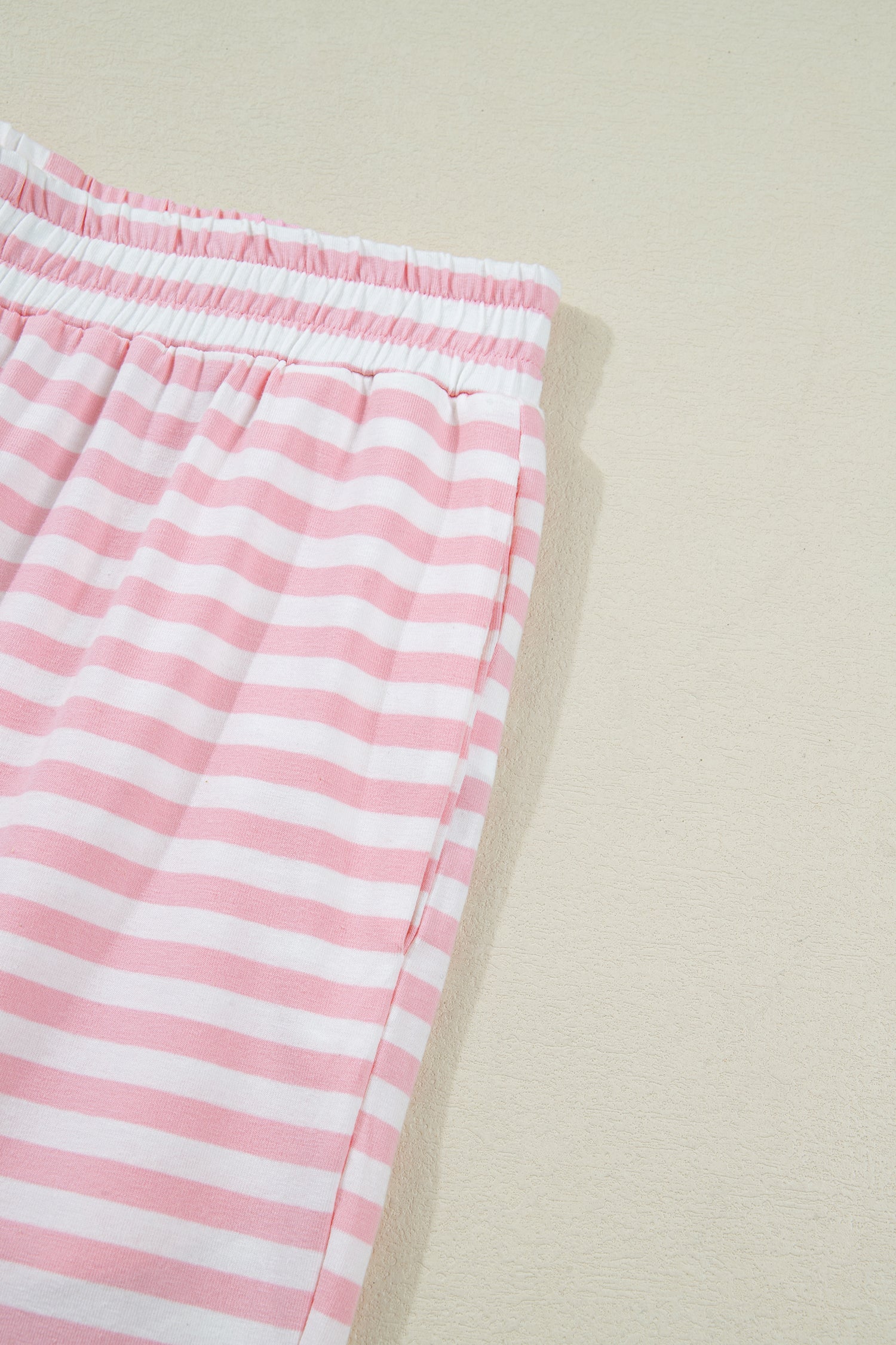 Pink Stripe Drop Shoulder Round Neck Top and Buttoned Straight Pants Two Piece Set 🇺🇸