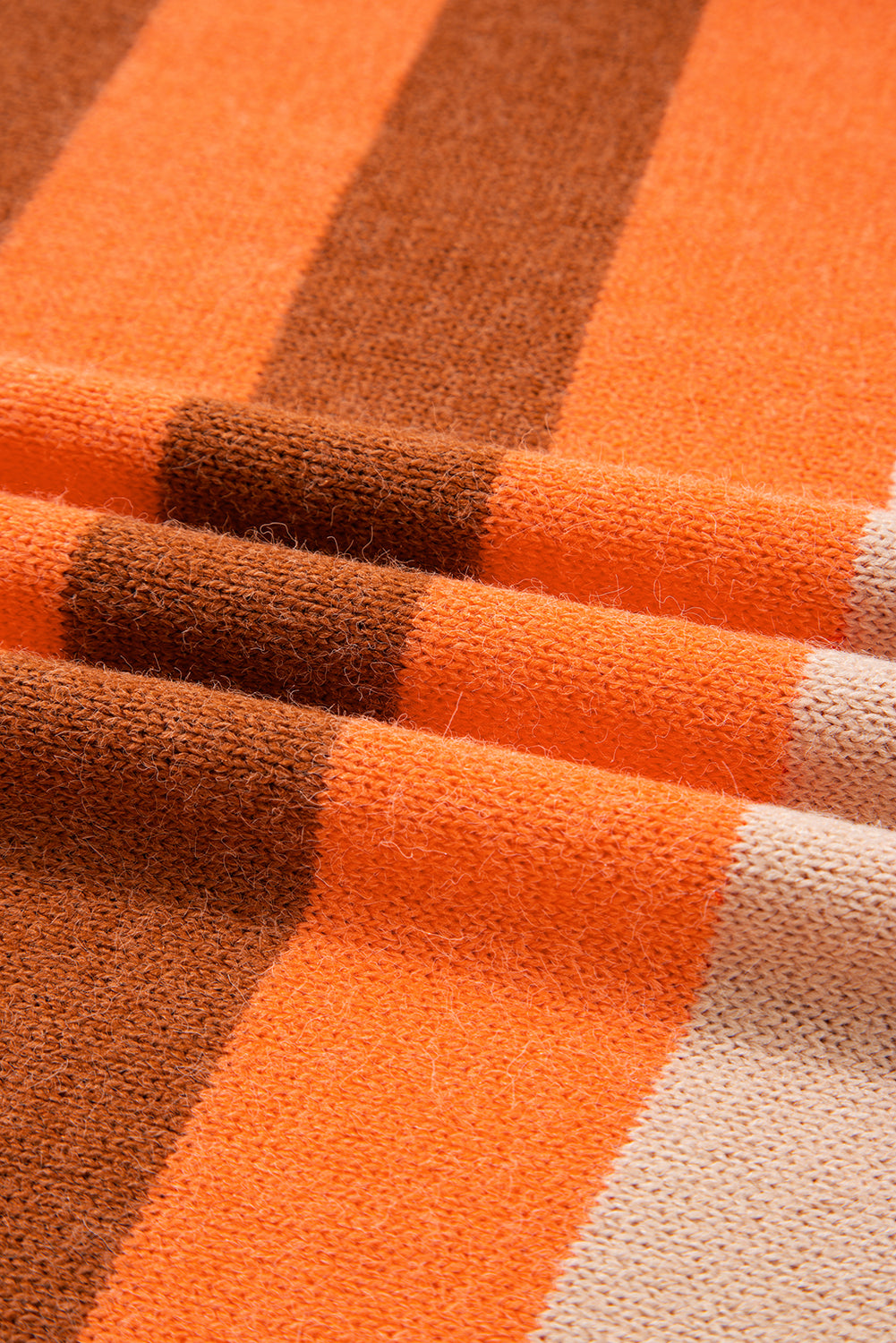 Orange Stripe Color Block High Neck Drop Shoulder Cozy Sweater 🇺🇲