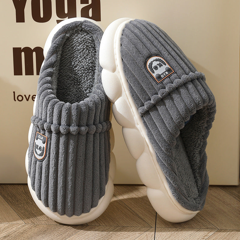 Winter Corduroy Slippers Home Bedroom Floor Plush Shoes Fashion Solid Color Non-slip Slippers For Women Men 🇨🇳