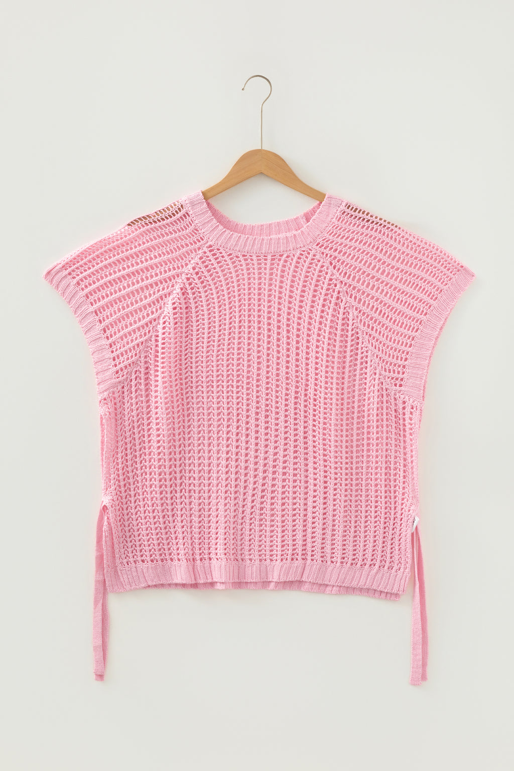 Pink Plus Size Open Knit Bow Tie Short Sleeve Sweater 🇺🇸