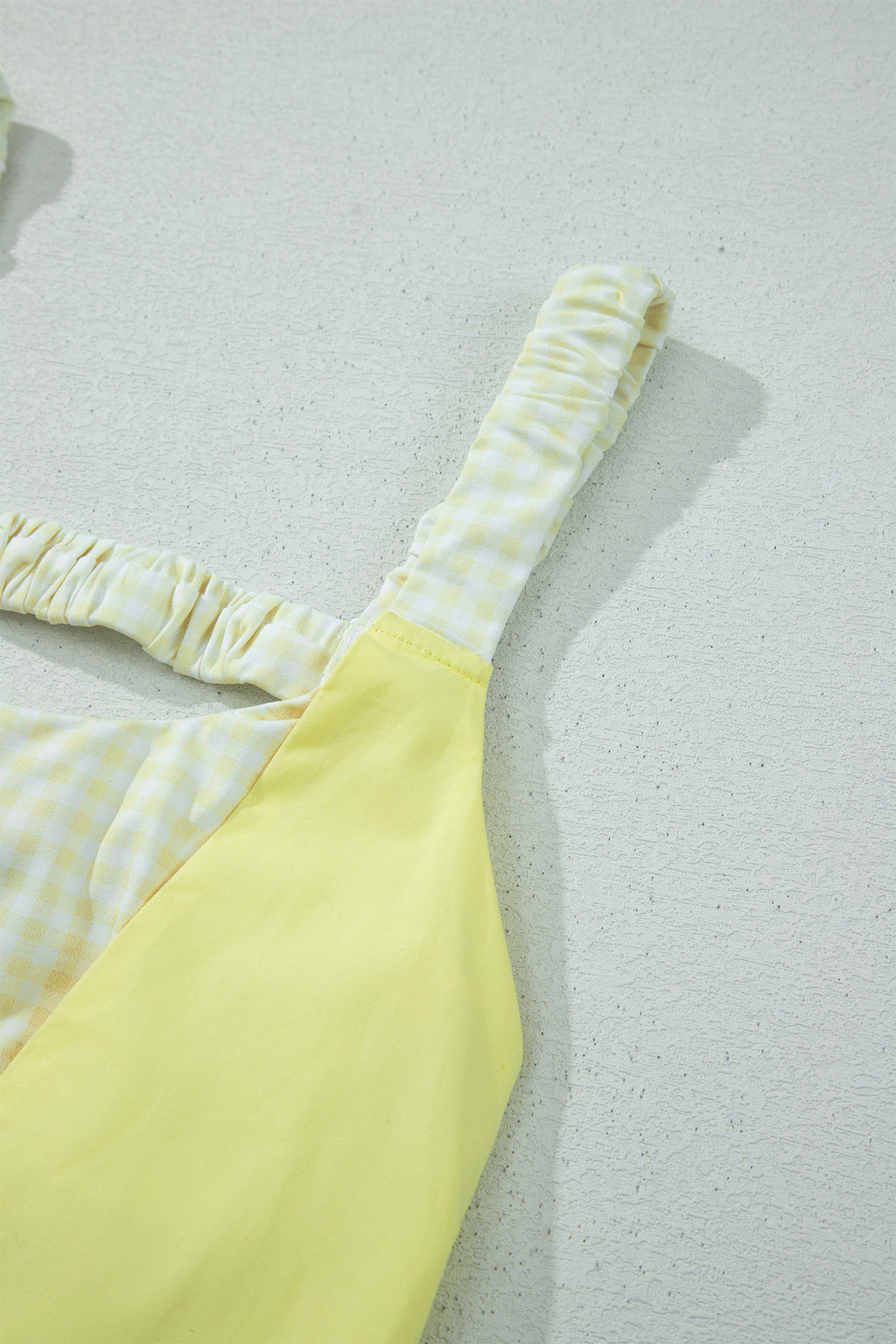 Yellow Cream Faux Two Piece Gingham Contrast Patchwork Loose Mini Dress 🇺🇸