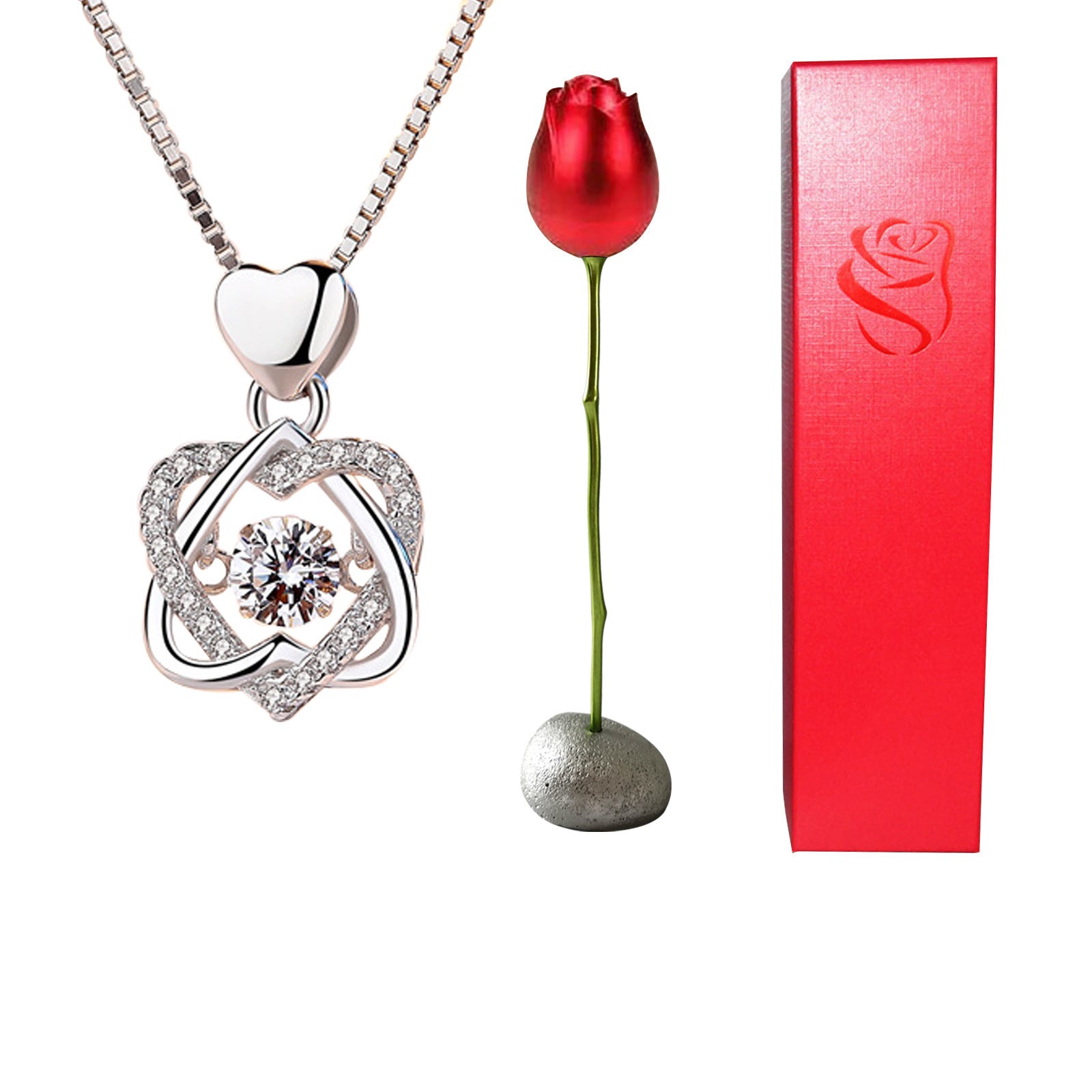 Heart Shaped Blue Purple Crystal Diamond Pendant Rose Head Necklace 🇨🇳