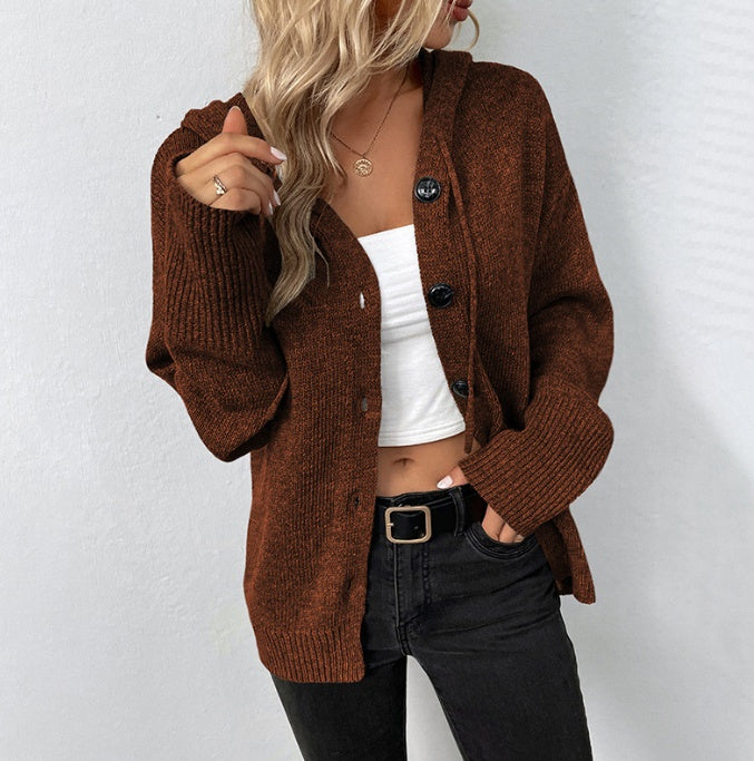 Single-breasted Hooded Sweater Solid Color Cardigan 🇨🇳