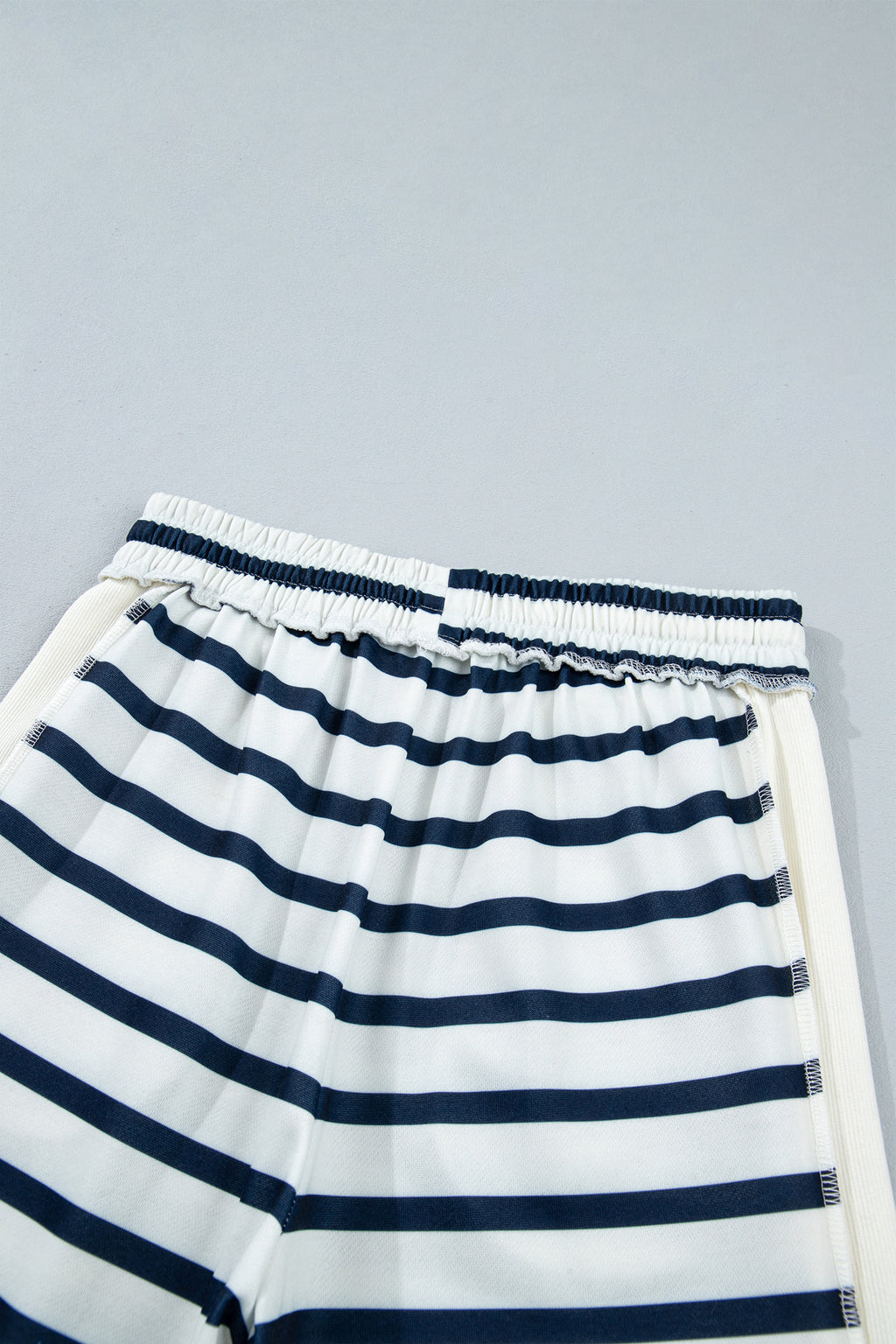 Blue Stripe Striped Ribbed Cuff Collar Pocket Loose Pant Set 🇺🇸
