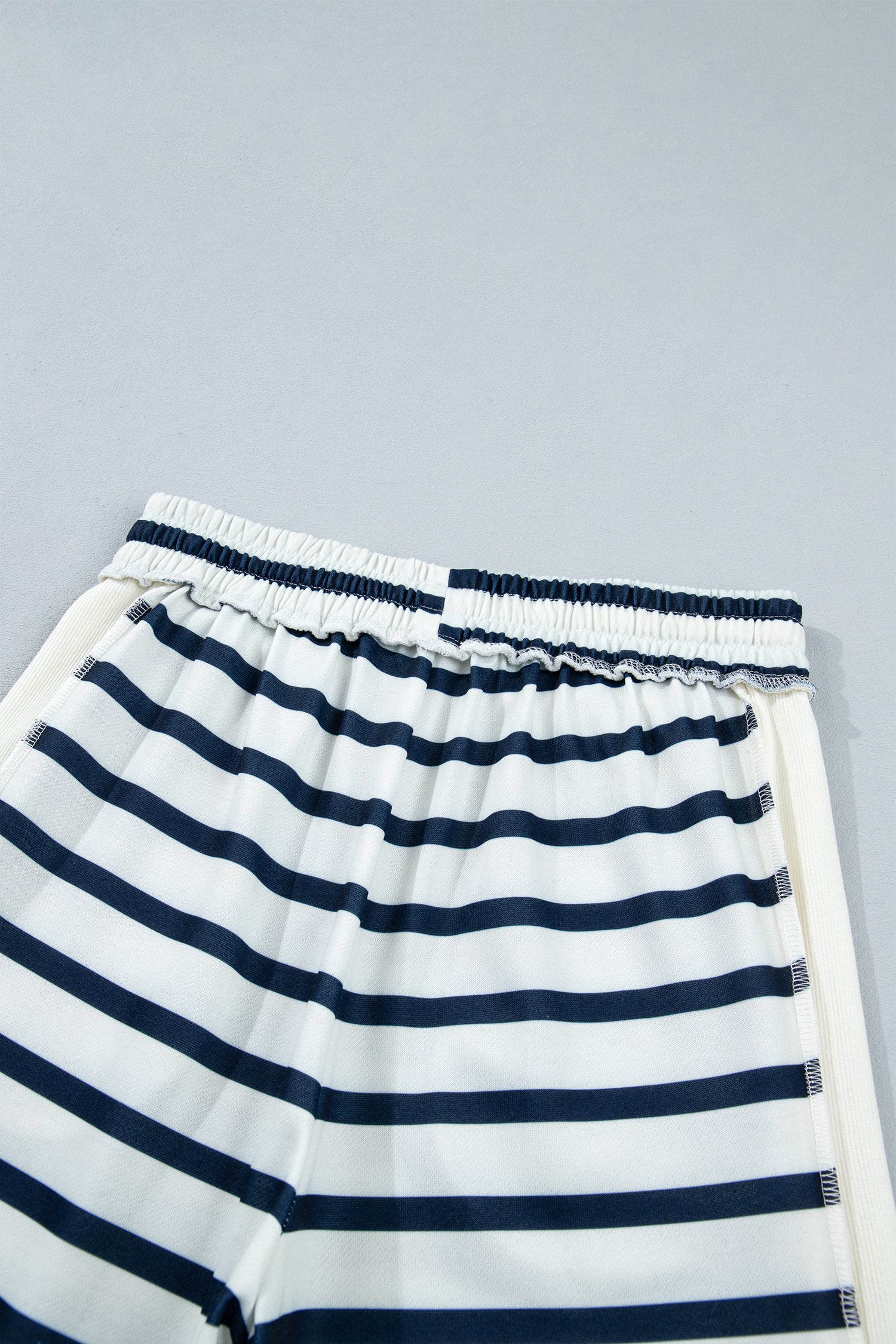 Blue Stripe Striped Ribbed Cuff Collar Pocket Loose Pant Set 🇺🇸