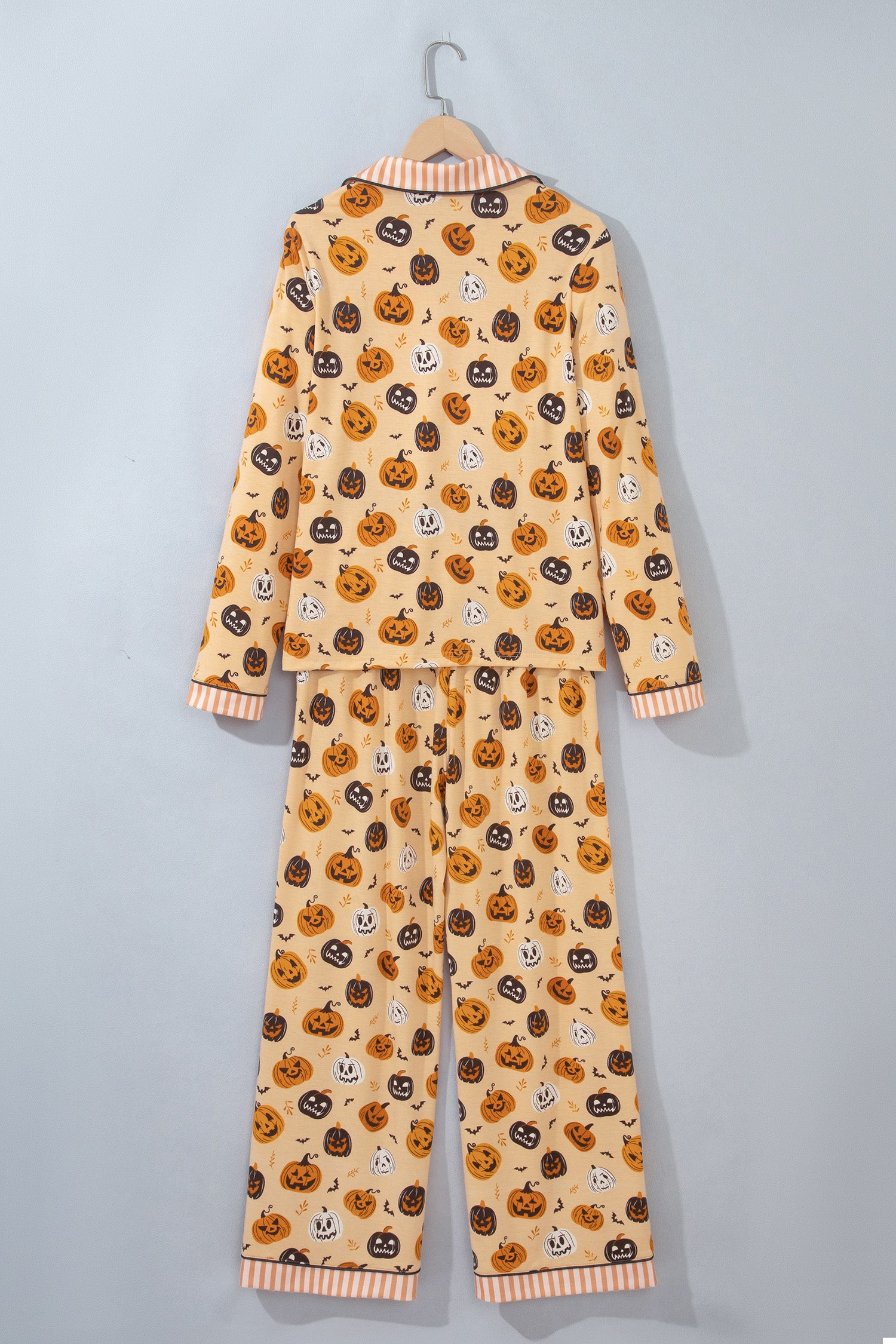 Orange Halloween Pumpkin Print Two Piece Long Sleeve Lounge Set 🇺🇸