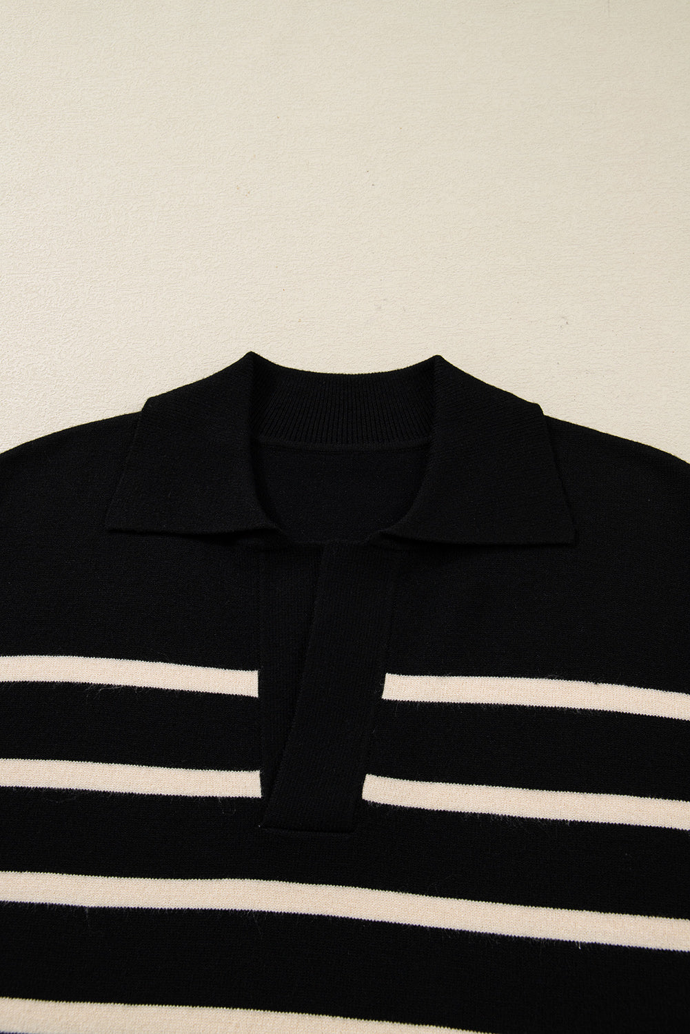 Black Stripe Polo Collar Puff Sleeve Sweater Mini Dress 🇺🇸