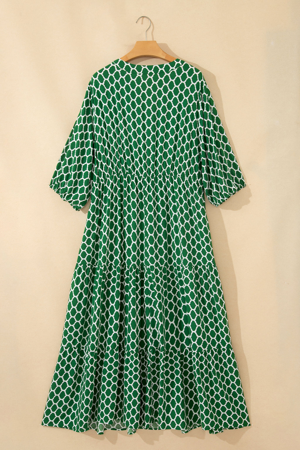 Green Plus Size Geometric Print Pocketed Ruffle Hem Casual Dress 🇺🇸