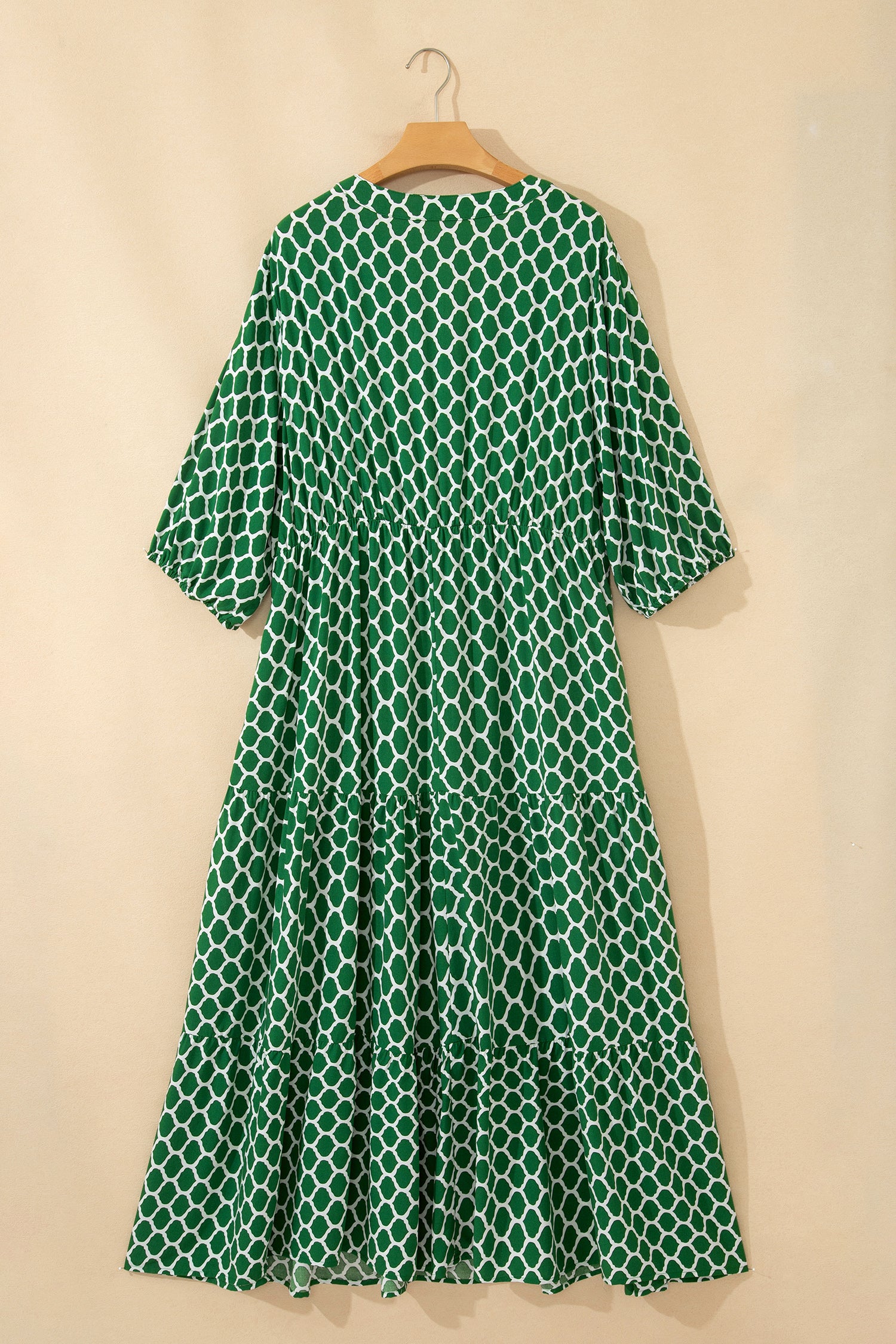 Green Plus Size Geometric Print Pocketed Ruffle Hem Casual Dress 🇺🇸