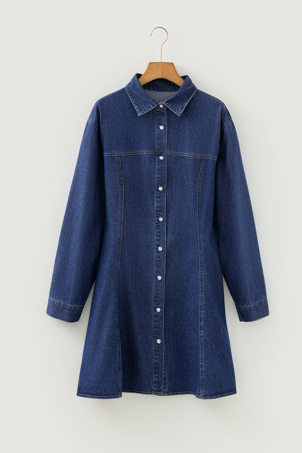 Ashleigh Blue Denim Shirt Collar Long Sleeve Flared Mini Dress 🇺🇸