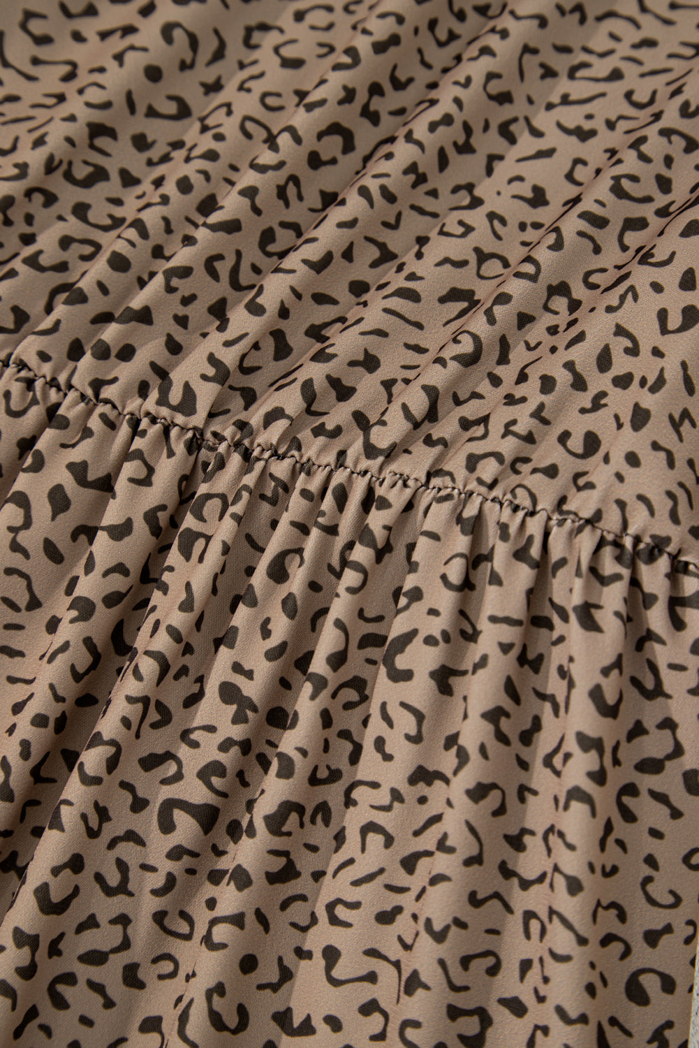Brown Plus Size Leopard Print Frill Trim Short Sleeve Flared Dress 🇨🇳