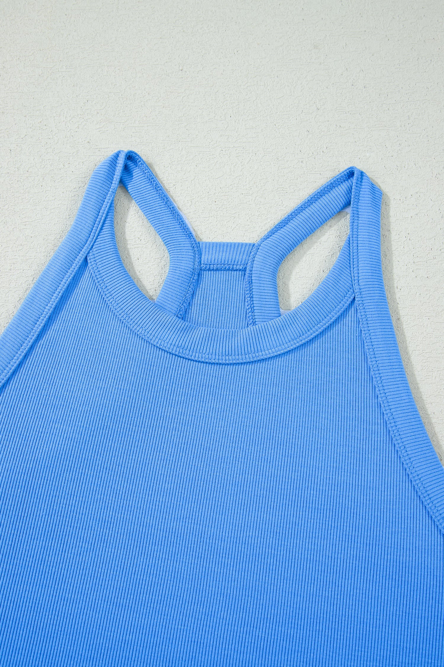 Sky Blue Slim Tank Top Elastic High Waist Shorts 2pcs Outfit 🇺🇸