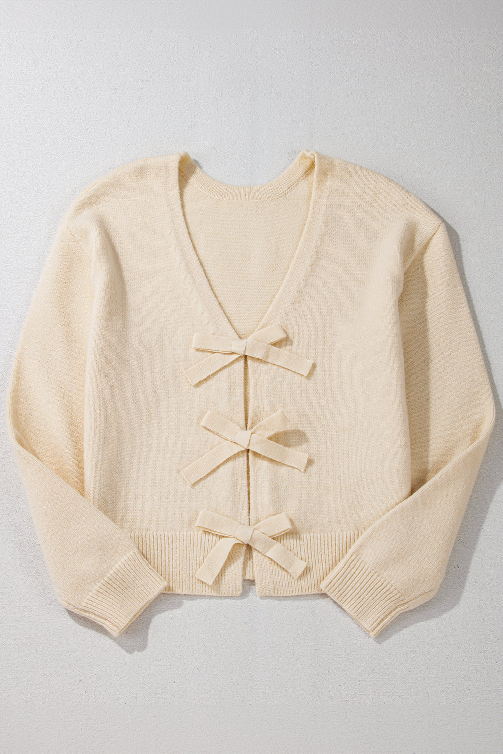 Jet Stream Bowknot Front Loose V Neck Knitted Cardigan 🇨🇳