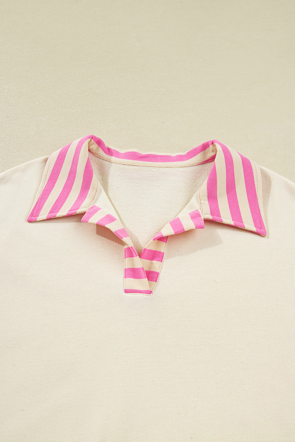 Pink Stripe Contrast Polo Collar Drop Shoulder Patchwork Plus Size Pullover 🇺🇸