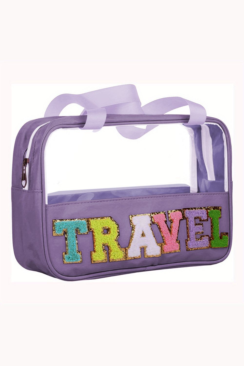 Purple TRAVEL Chenille Letter Clear PVC Makeup Bag 🇺🇲