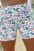 Blue Abstract Camo Printed Seam Detail Biker Shorts 🇺🇸