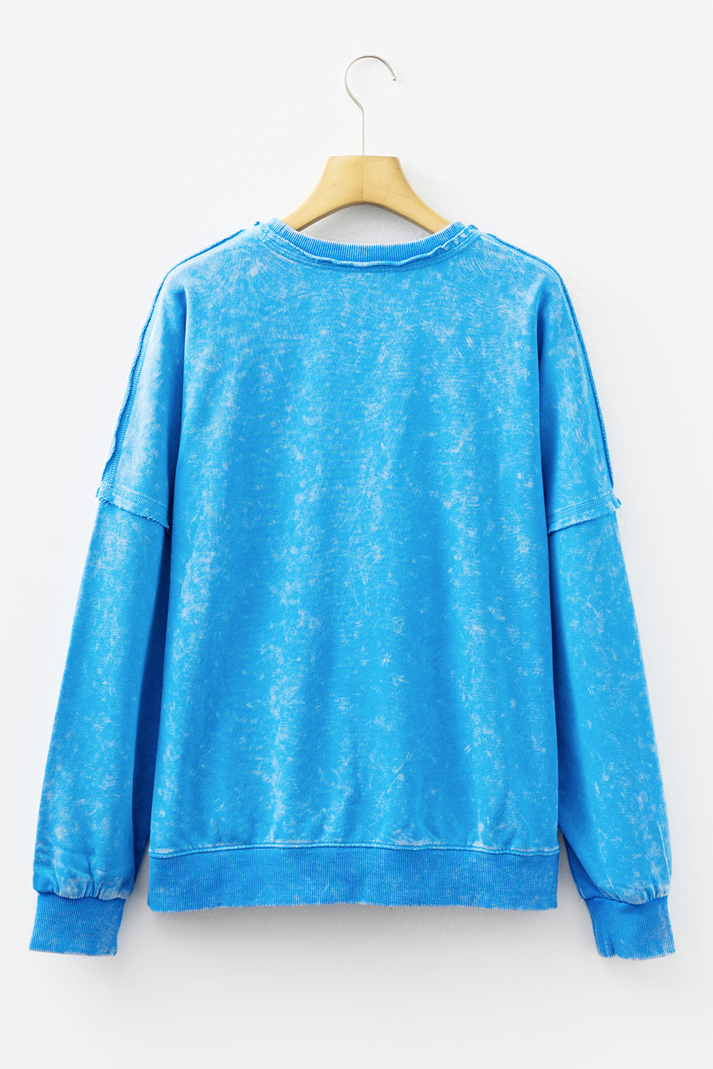 Blue Mineral Wash Raw Seam Double Patched Pocket Pullover Sweatshirt 🇺🇸