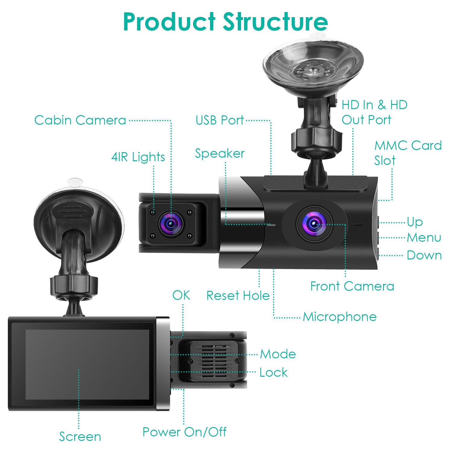 2K Car DVR 3 Channel Dash Cam Camcorder Camera Recorder With 140 Degree Angle GPS WiFi Night Vision G-sensor Loop Recording Parking Monitor 🇨🇳