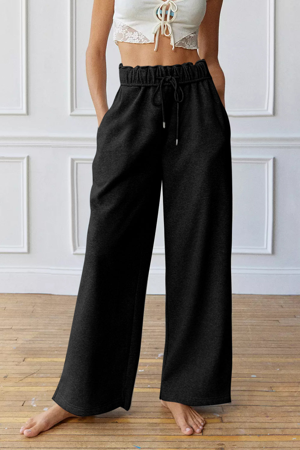 Black Elastic High Waist Drawstring Sweatpants 🇺🇲