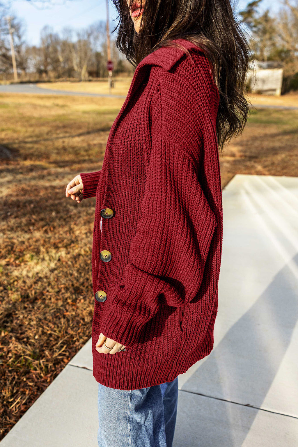 Red Dahlia Solid Color Knit Oversized Button Front Sweater Cardigan 🇺🇸