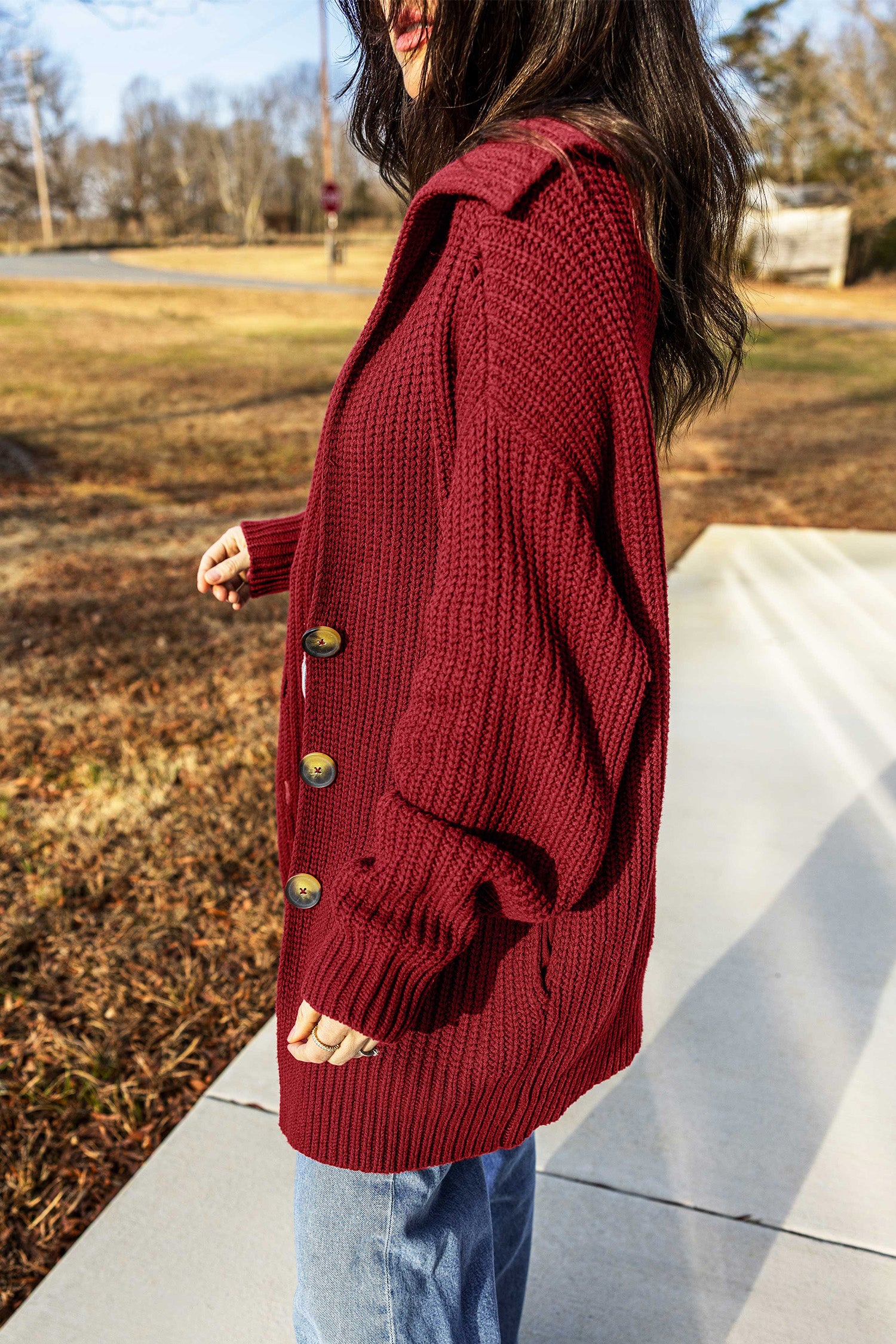 Red Dahlia Solid Color Knit Oversized Button Front Sweater Cardigan 🇺🇸