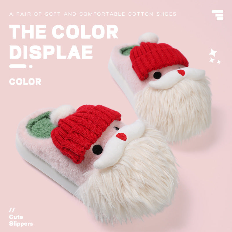 Cute Christmas Santa Claus Home Slippers Winter Warm Indoor Non-slip Floor Plush Shoes For Women 🇨🇳