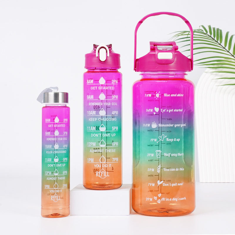 3-in-1 Plastic Straw Double Drink Translucent Outdoor Sports Bottle 🇨🇳