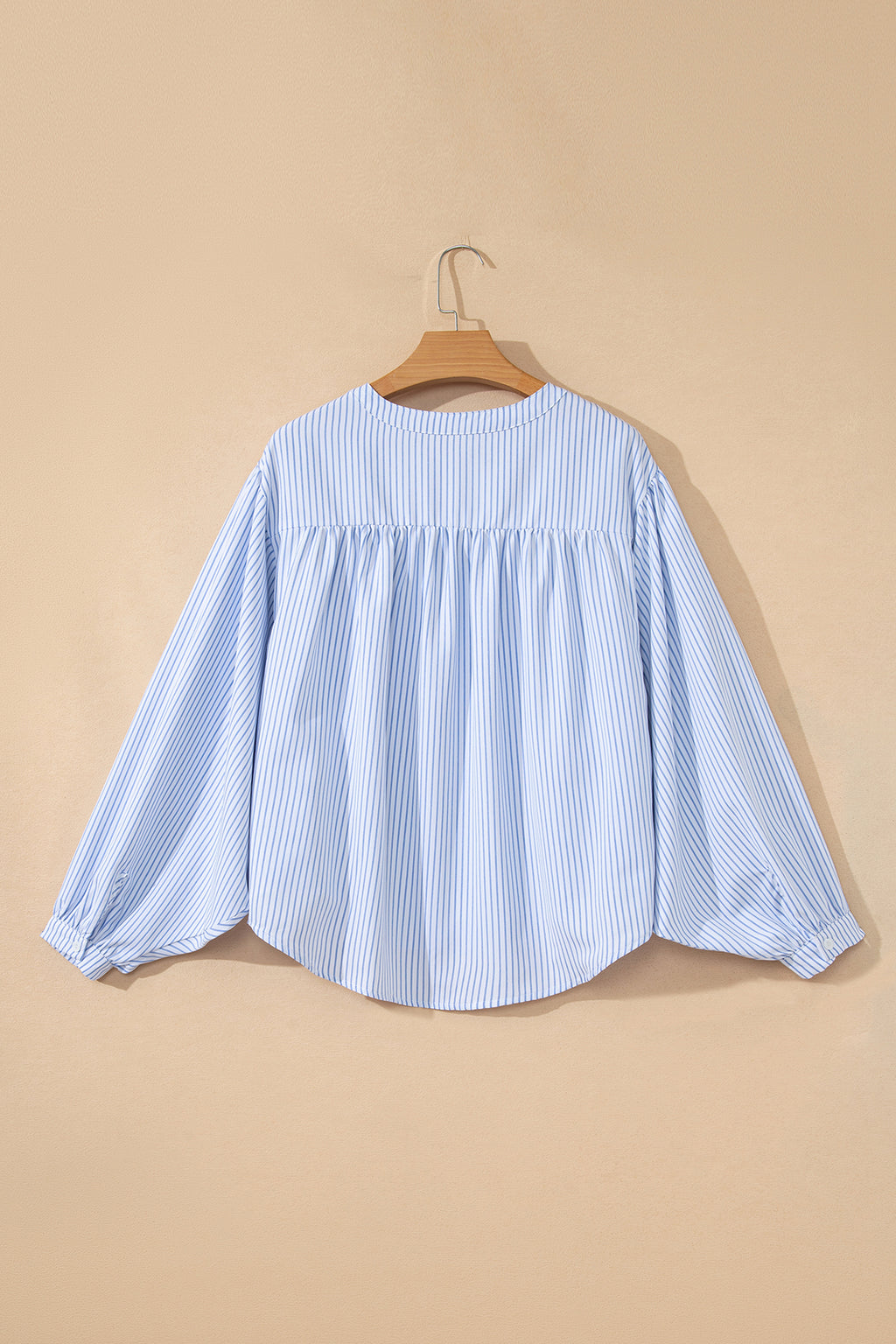 Sky Blue Stripe Floral Embroidered Billowy Sleeve Tunic Baggy Shirt 🇺🇸