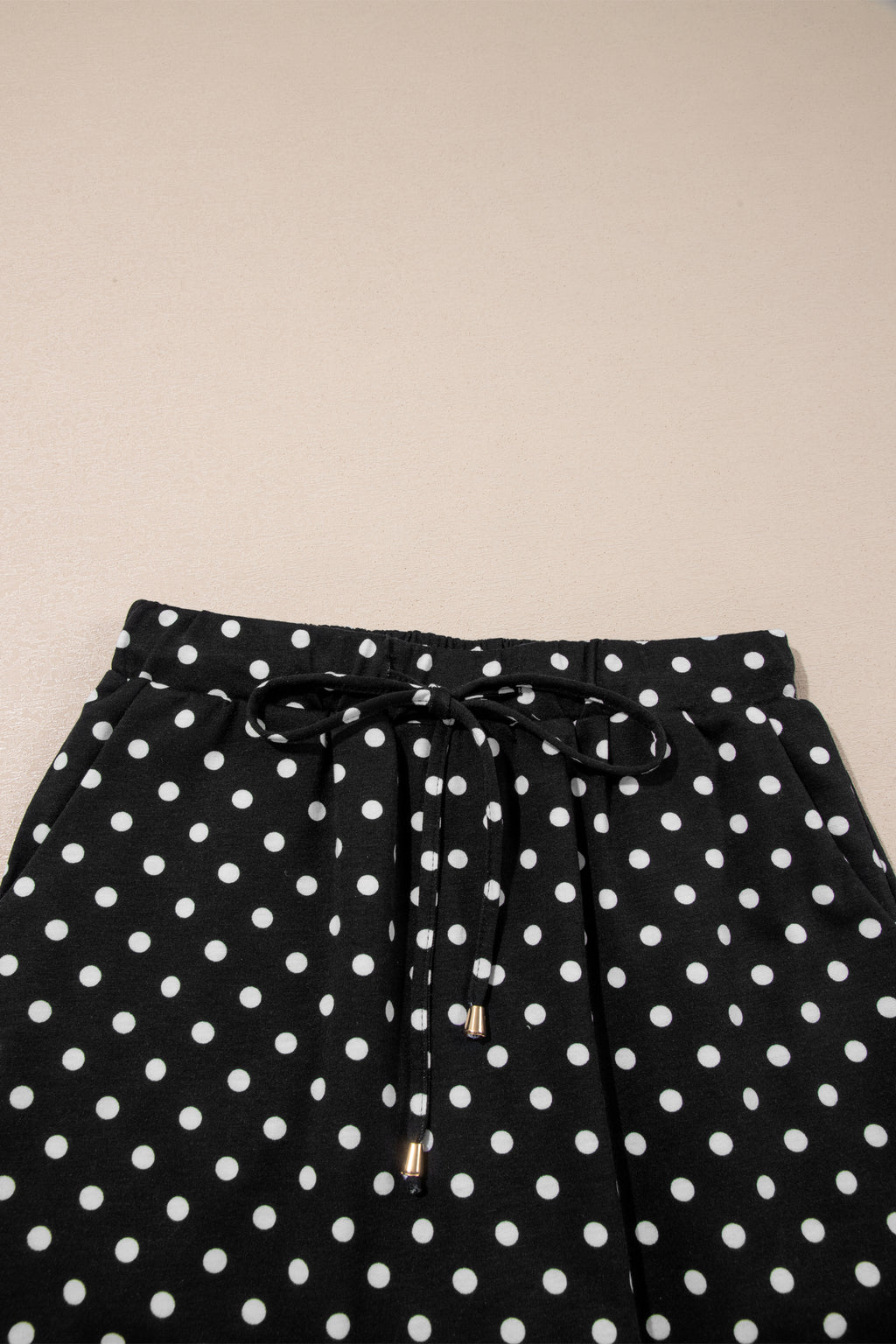 Black Polka Dot Drawstring Casual Mini Skort 🇺🇸