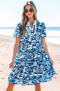 Blue Ricrac Trim Split Neck Floral Loose Dress 🇺🇸