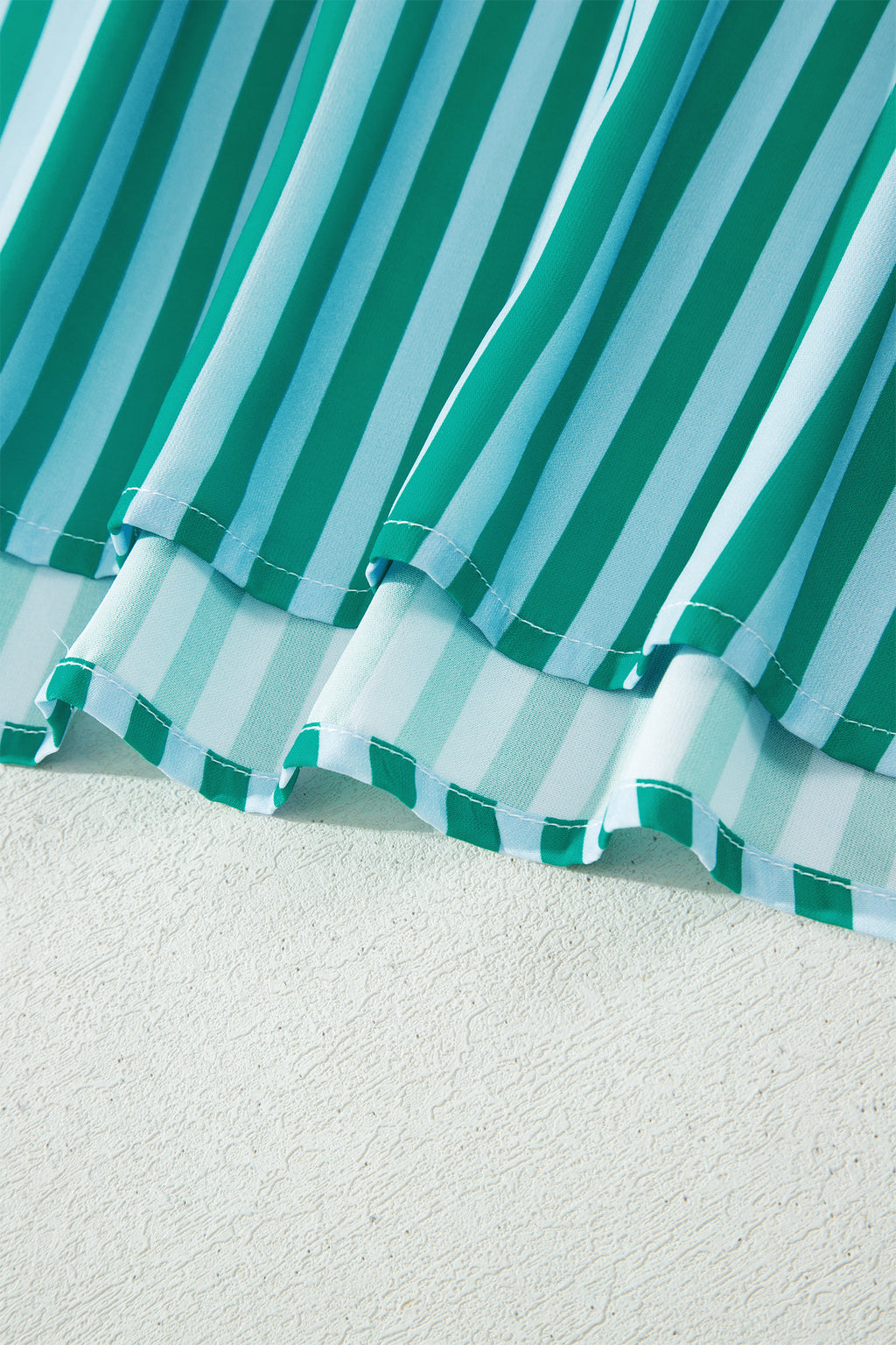 Green Stripe Scalloped Contrast Patchwork Knot Strap Midi Dress 🇺🇸