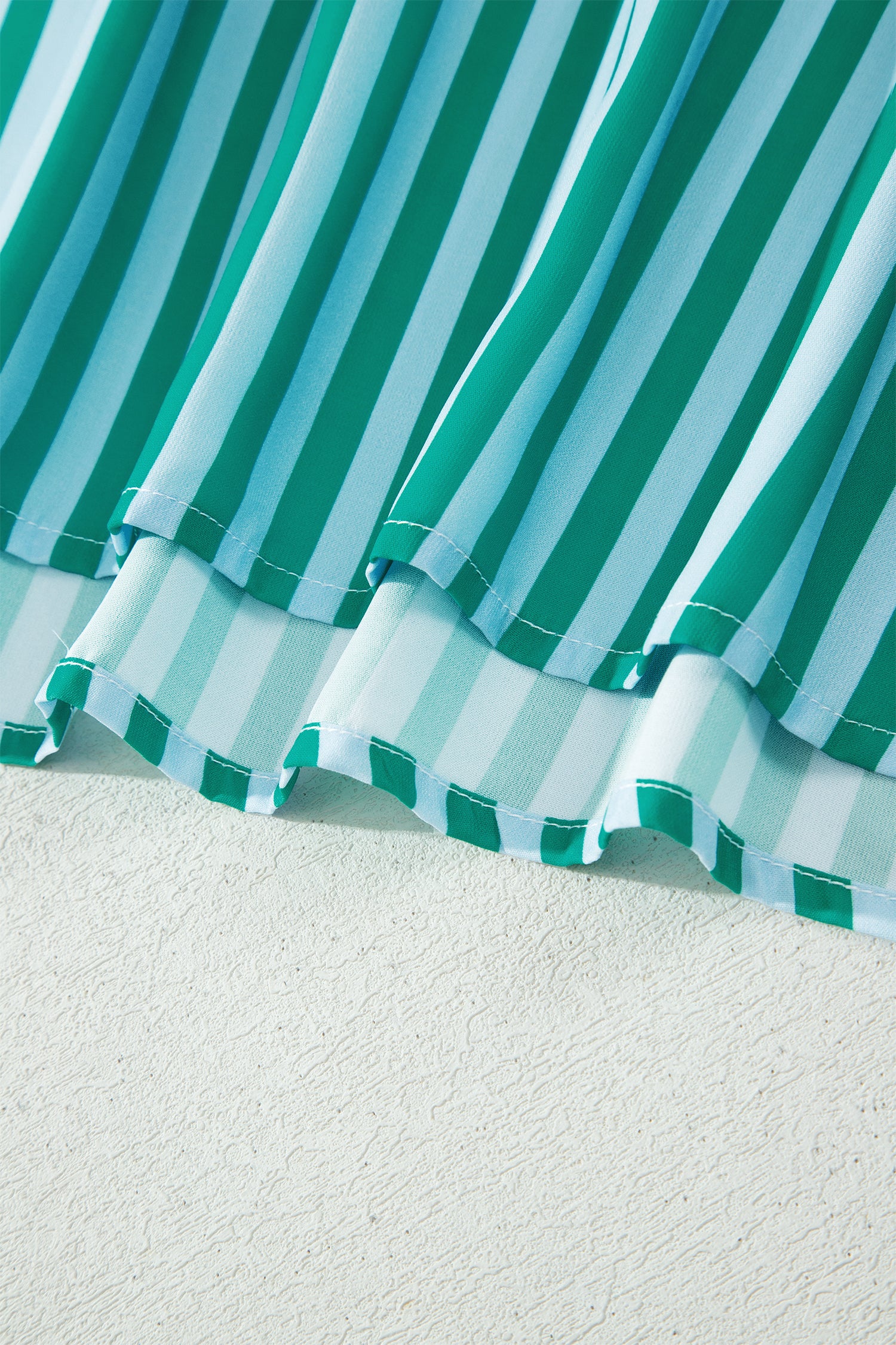 Green Stripe Scalloped Contrast Patchwork Knot Strap Midi Dress 🇺🇸