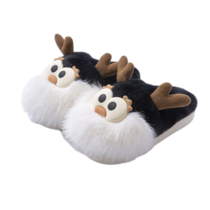 Cute Cartoon Christmas Deer Cotton Shoes Winter Indoor Floor Home Slippers Half-covered Heel Warm Plush Shoes Women 🇨🇳