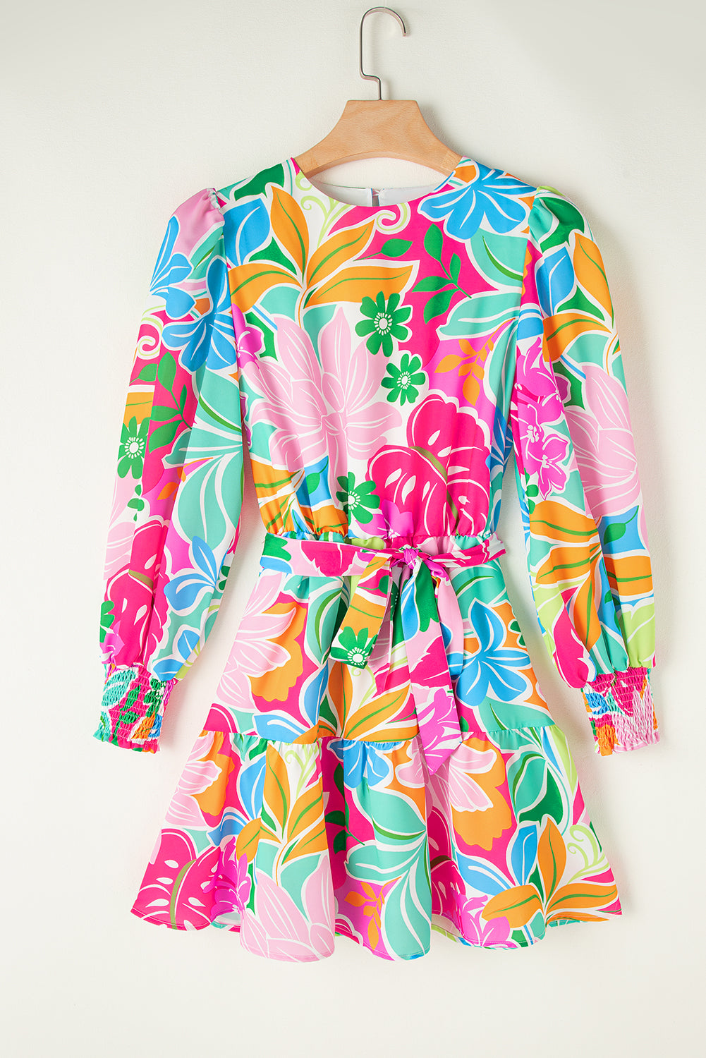 Green Multicolor Botanical Bubble Sleeve Mini Dress 🇺🇸