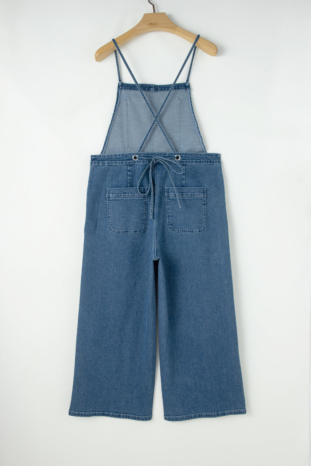 Dusk Blue Adjustable Tie Straps Cropped Wide Leg Denim Overalls 🇺🇸