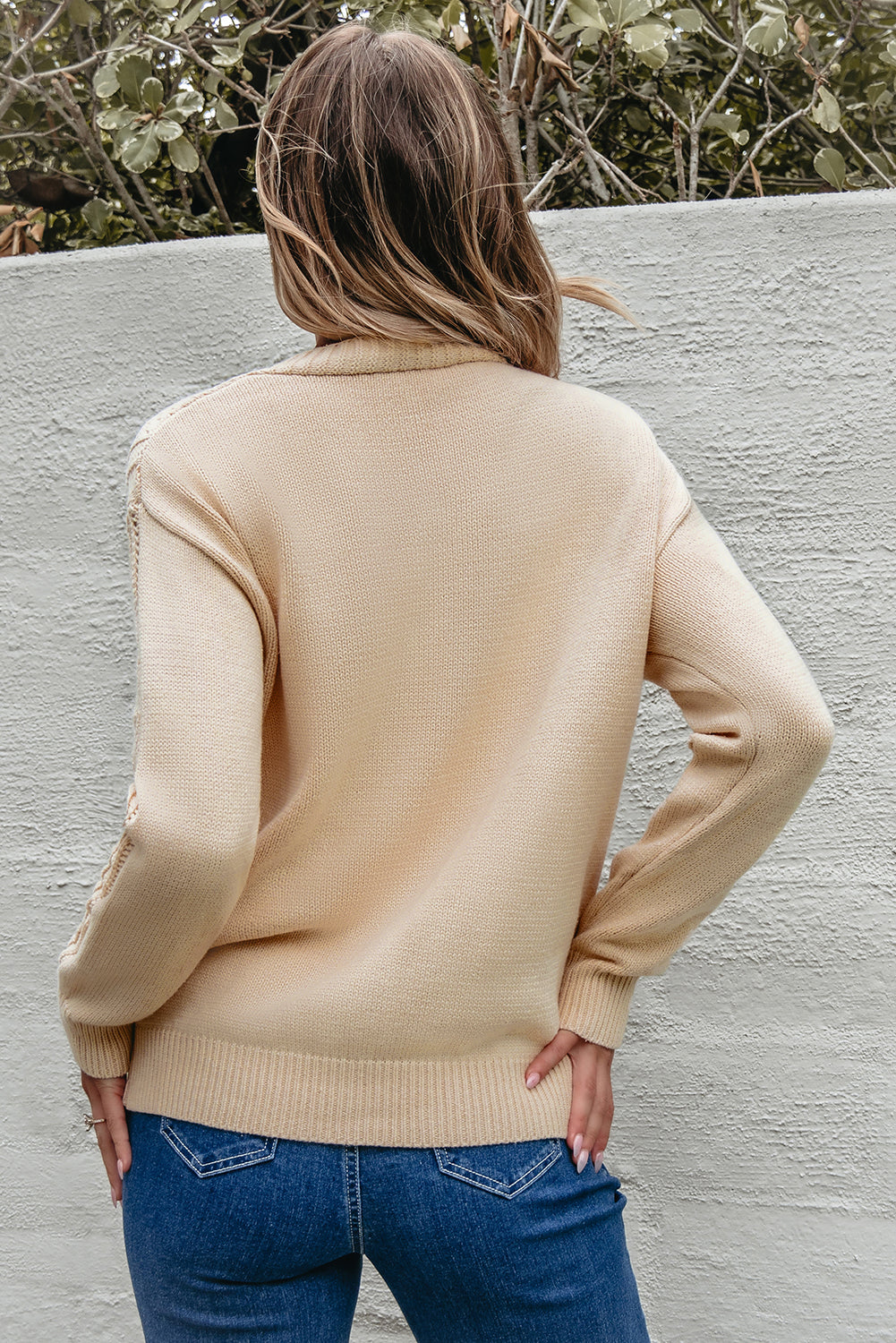 Beige Open Knit Drop Shoulder Sweater Cardigan 🇨🇳