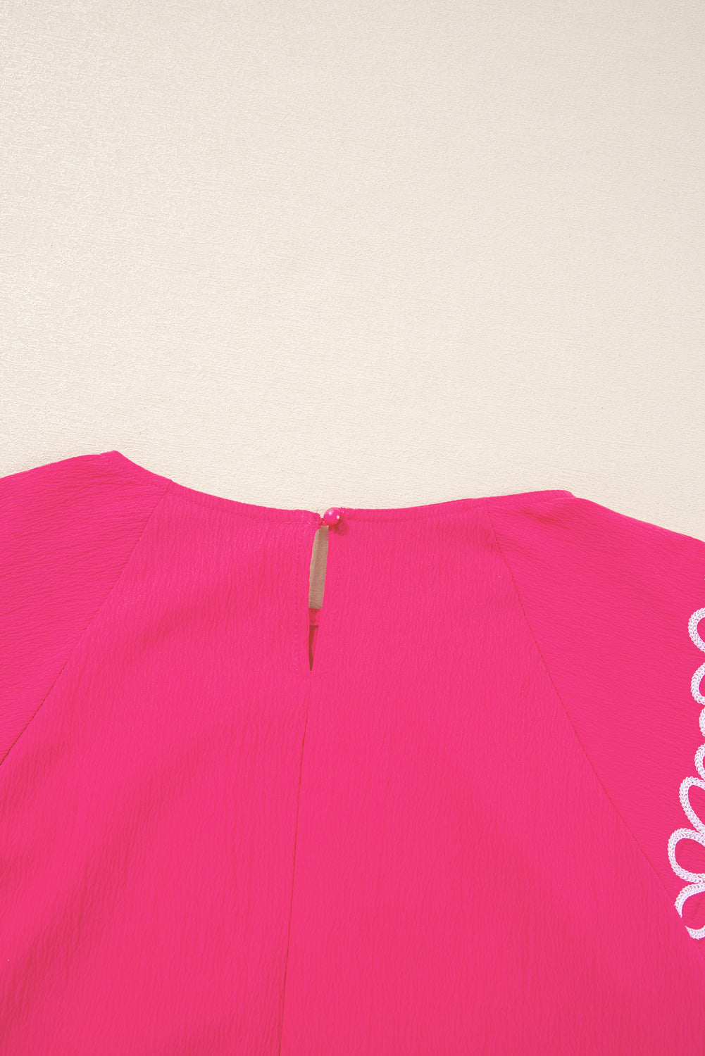 Strawberry Pink Floral Embroidered Flutter Sleeve Pleated O Neck Plus Size Blouse 🇨🇳