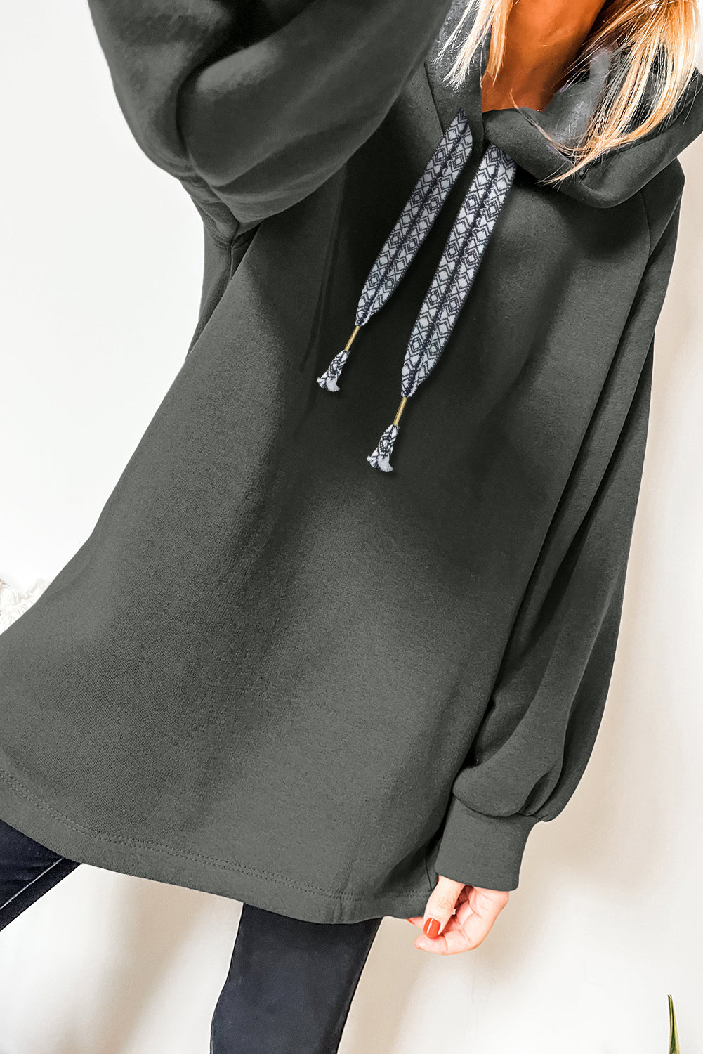 Four Leaf Clover Fleece Lined Adjustable Drawstring Oversize Tunic Hoodie 🇺🇸