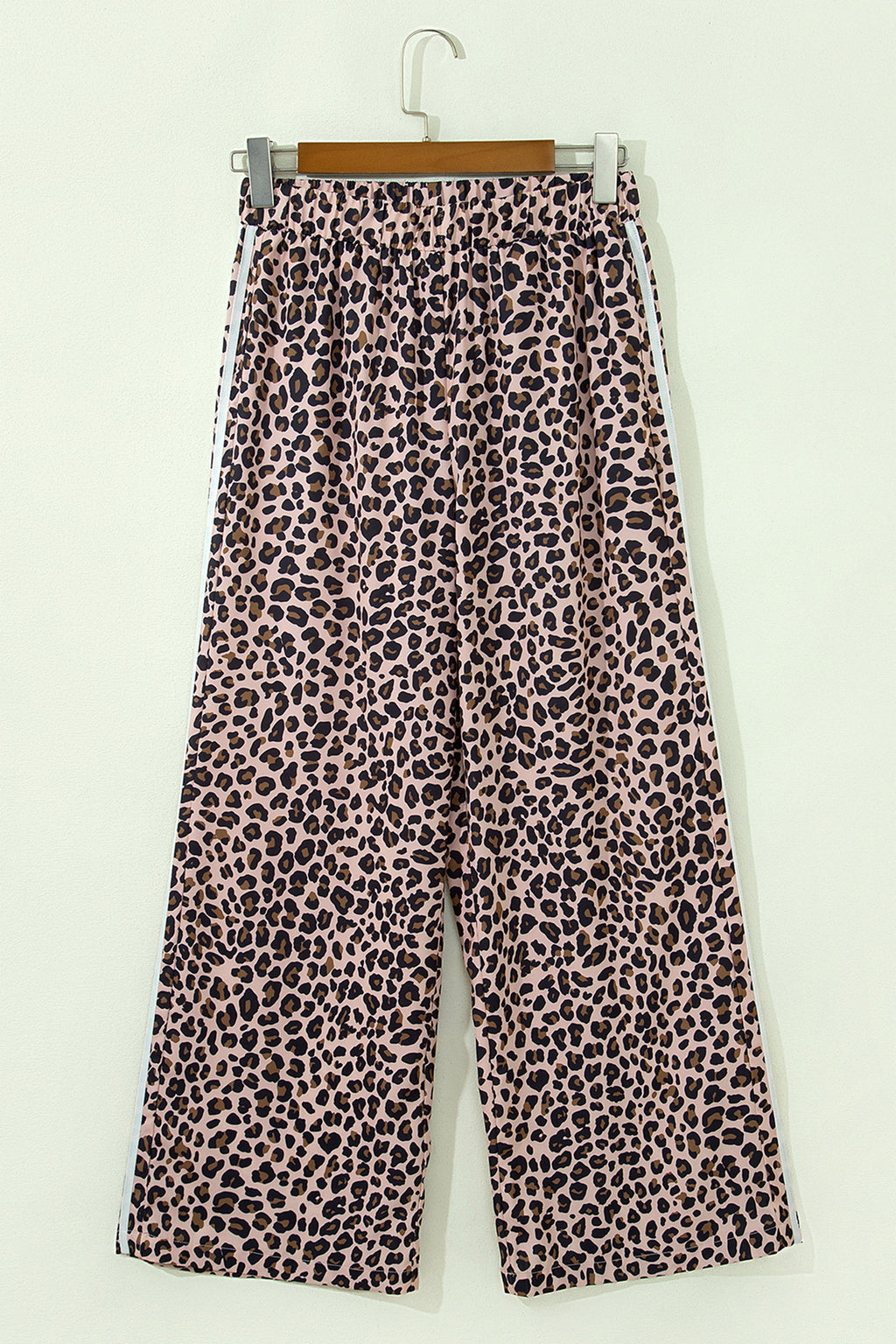 Beige Leopard Print Side Striped Detail Casual Wide Leg Pants 🇺🇸