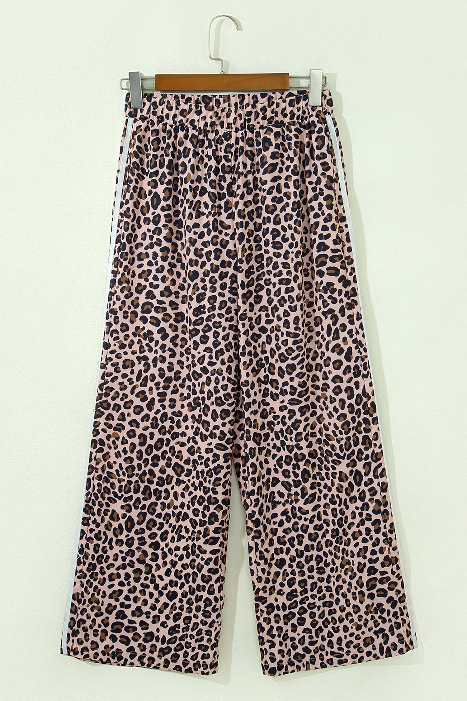 Beige Leopard Print Side Striped Detail Casual Wide Leg Pants 🇺🇸