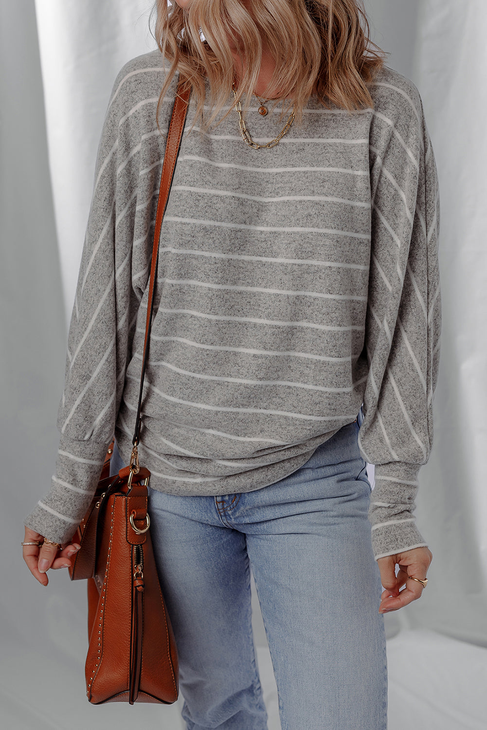 Gray Stripe Dolman Sleeve Drop Shoulder Top 🇺🇸