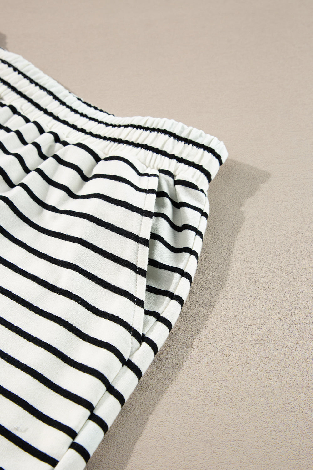 Black white Stripes Printed Half Button Long Sleeve Top and Shorts Set 🇨🇳