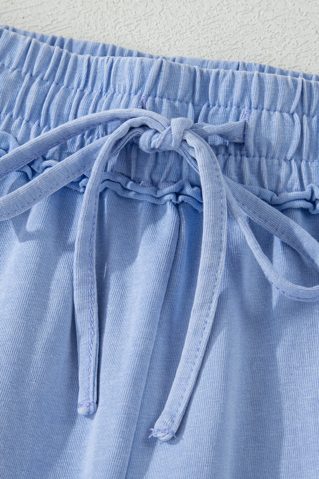 Sky Blue Mineral Washed Drawstring Elastic Waist Raw Cut Shorts 🇺🇸