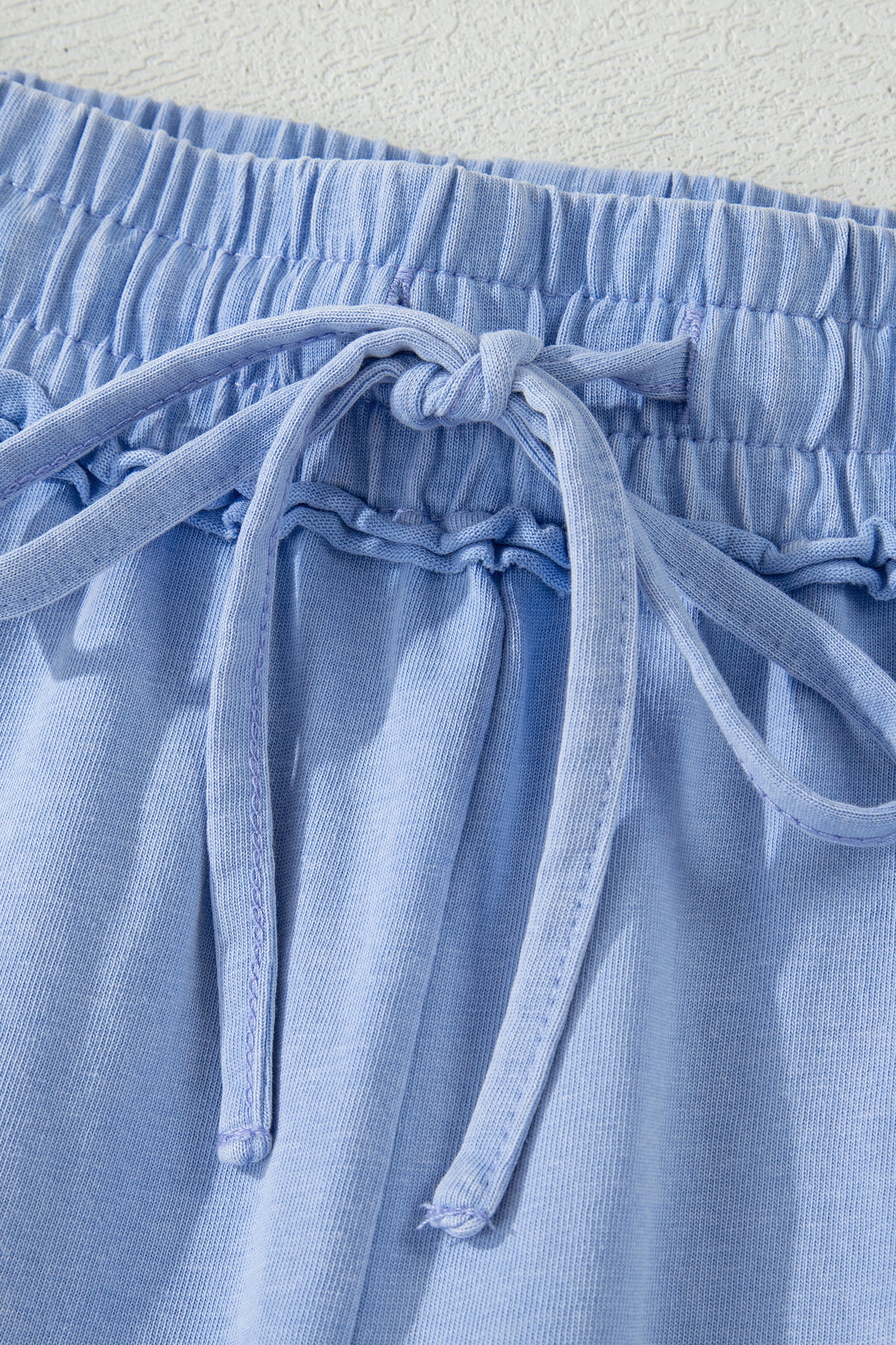 Sky Blue Mineral Washed Drawstring Elastic Waist Raw Cut Shorts 🇺🇸