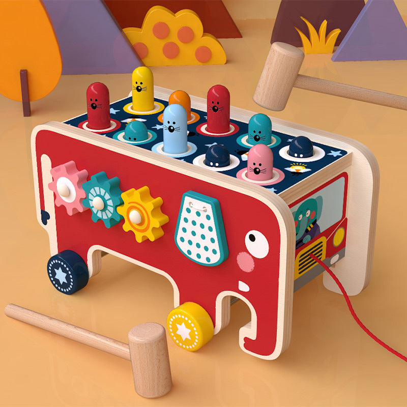Montessori Toddlers Kids Wooden Pounding Bench Animal Bus Toys Early Educational Set Gifts For Children Toy Musical Instrument 🇨🇳