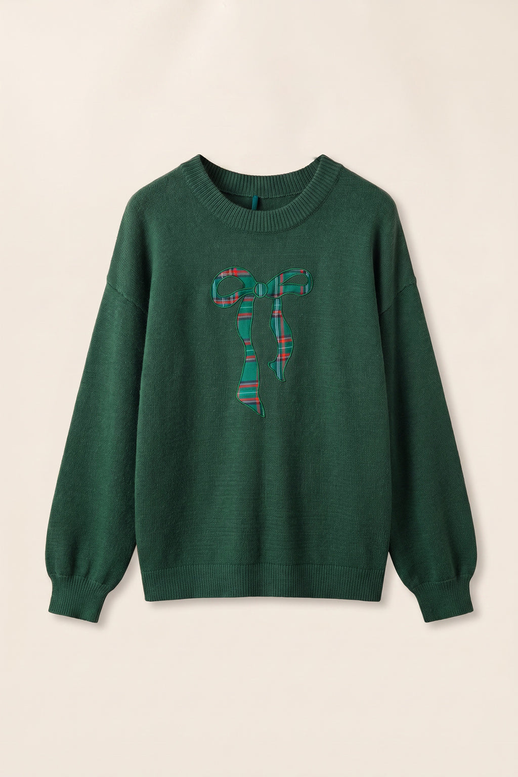 Blackish Green Plaid Bow Detail Drop Shoulder Christmas Sweater 🇺🇸