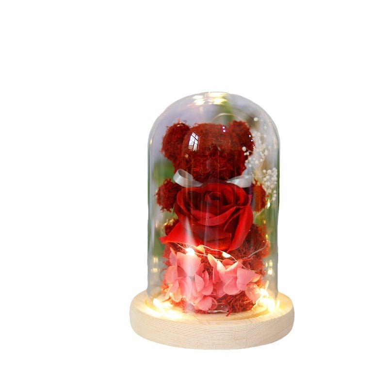 Eternal Preserved Rose Flower Gift Box Teddy Bear With Lights 🇨🇳